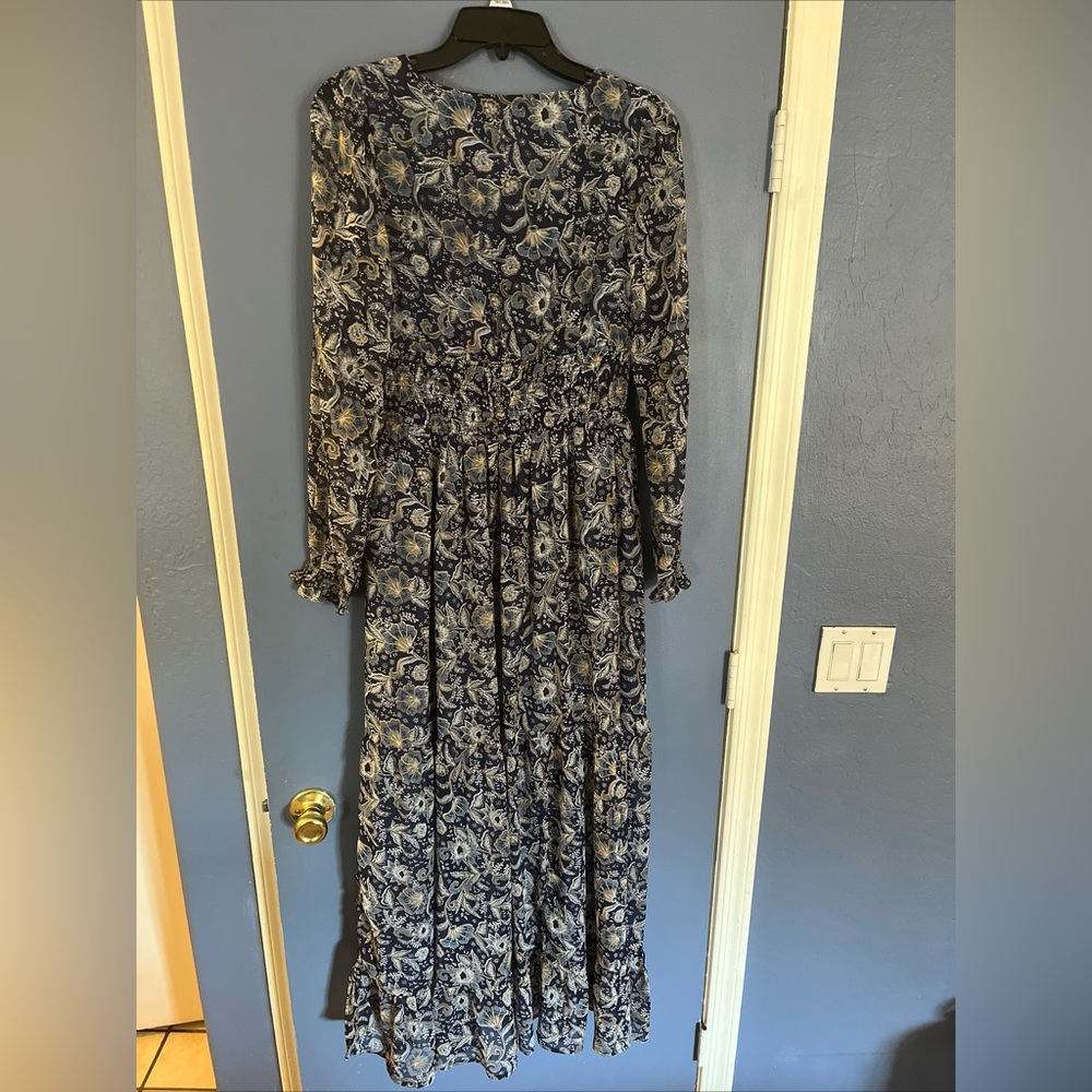 Patrons Of Peace Navy Blue Paisley Maxi Long Sleeve Long Dress Medium Good Condi